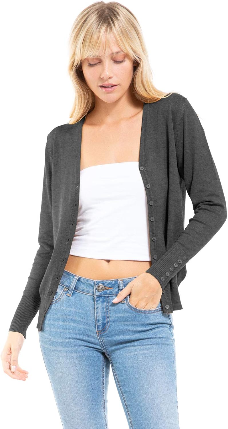 Design by Olivia Women's Classic Button Down Long Sleeve V-Neck Soft Knit Sweater Cardigan - Image 3