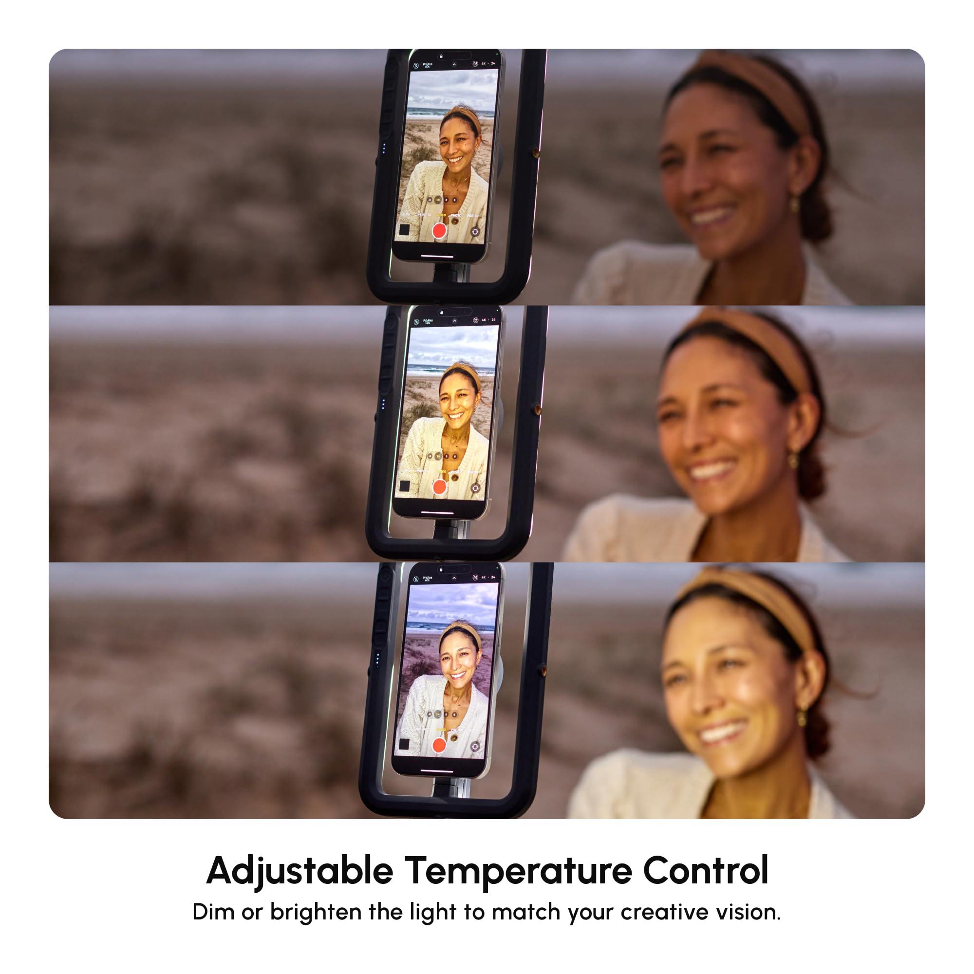 ShiftCam SnapStudio Light - Anillo de luz LED magnético con brillo ajustable, temperatura ajustable, carga USB-C, compatibilidad MagSafe, ideal para vlogging y fotografía móvil (medianoche)