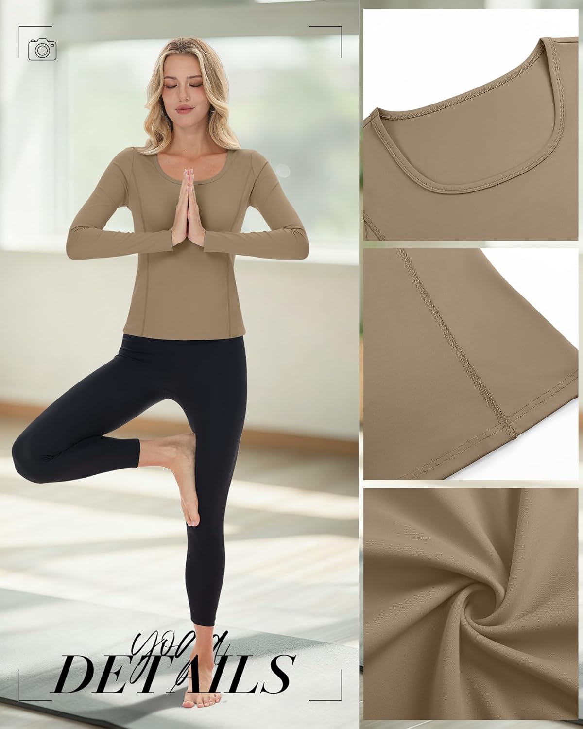 4 Pack Women's Seamless Workout Tops Scoop Neck Long Sleeve Compression Shirts Breathable Yoga Athletic Tight Shirt - Image 5