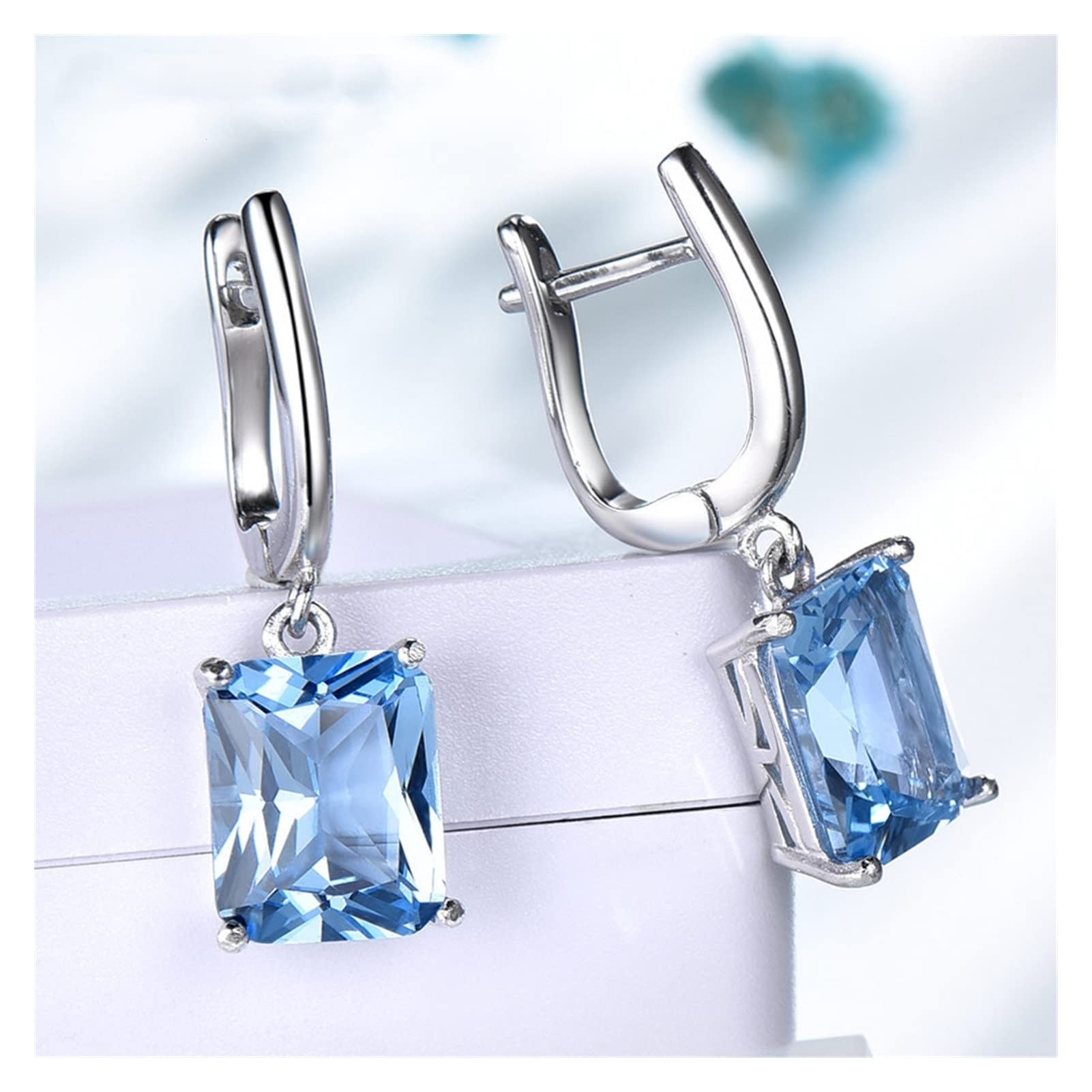LYGBAOFUL Elegante 925 Silber Nano Blau Topas Damen Tropfen Ohrringe für Jubiläumsfeiern Edlen Schmuck Dekorationen Ohrringe Ohrstecker Set Modeaccessoires