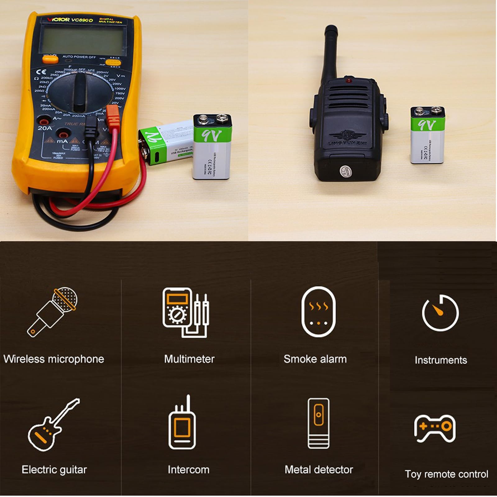 Batería de Litio Batería Recargable de 9 V Batería de Iones de Litio de 650 mAh Batería de 9 V de Alta Capacidad con Cable de Carga USB