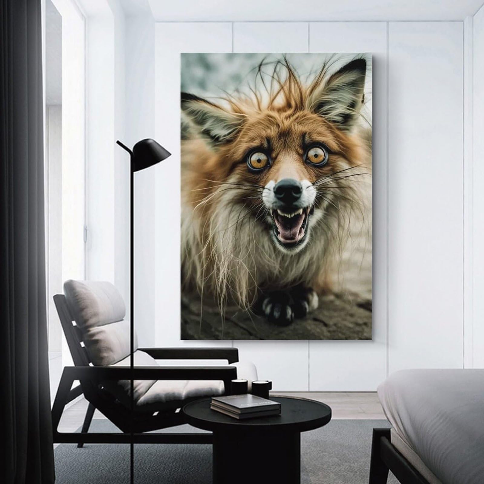 Junmoney Unframe-Style-7 Fox With Wide Eyes Canvas Wall Decor 24X36inch(60X90cm), For Workspace Walls, Study Corners Or Bedrooms, Decorative Artwork For Productive Spaces