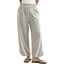 Bankeng Women's Casual Sweatpants Elastic Waisted Contrast Color Drawstring Athletic Wide Leg Pants with Pockets
