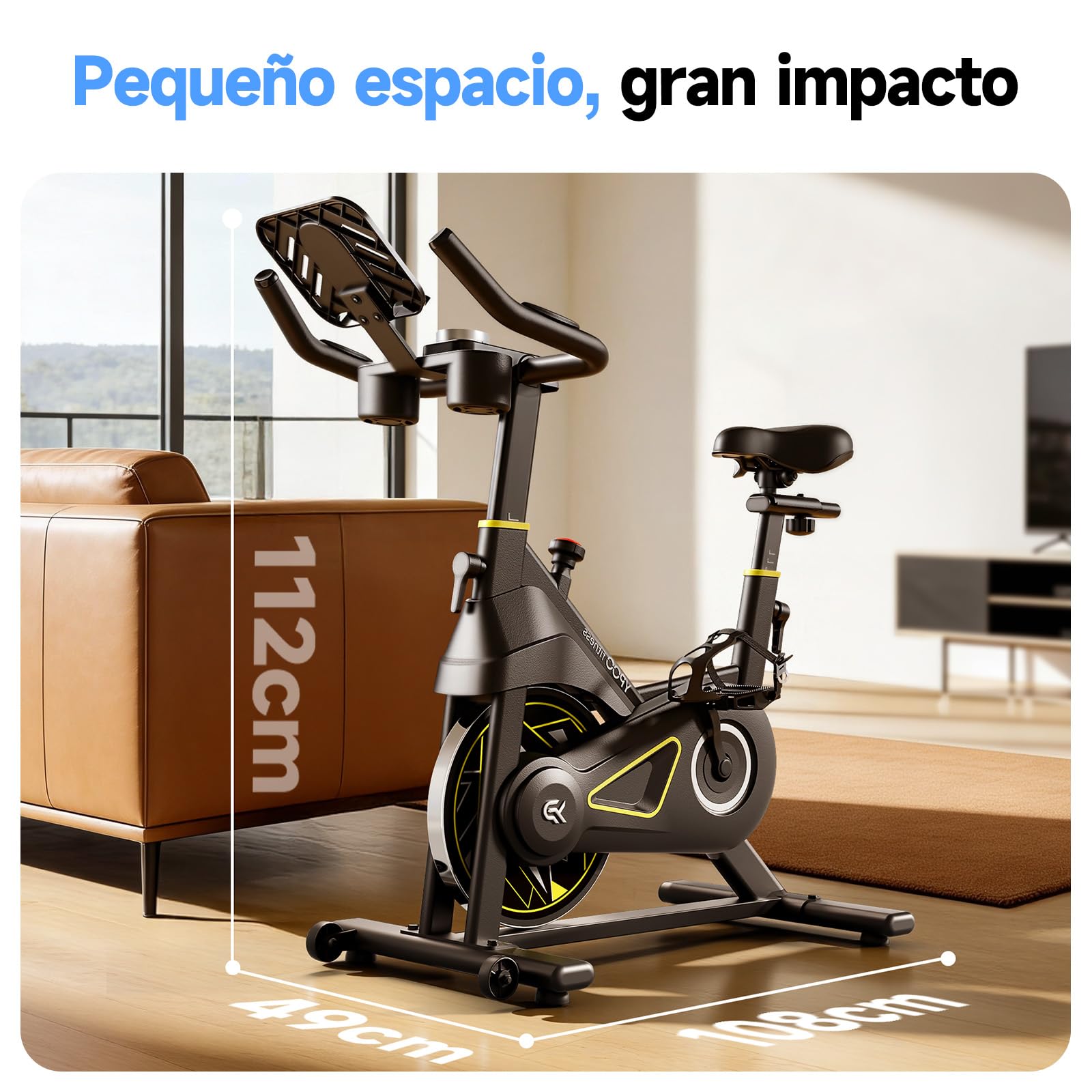 YPOO Bicicleta Estática para Casa, Asiento Cómodo, Soporte para Tablet y Clases de Fitness, Bici Indoor para Cardio en Casa, Bicicleta Estática Silenciosa de Gran Capacidad de Carga