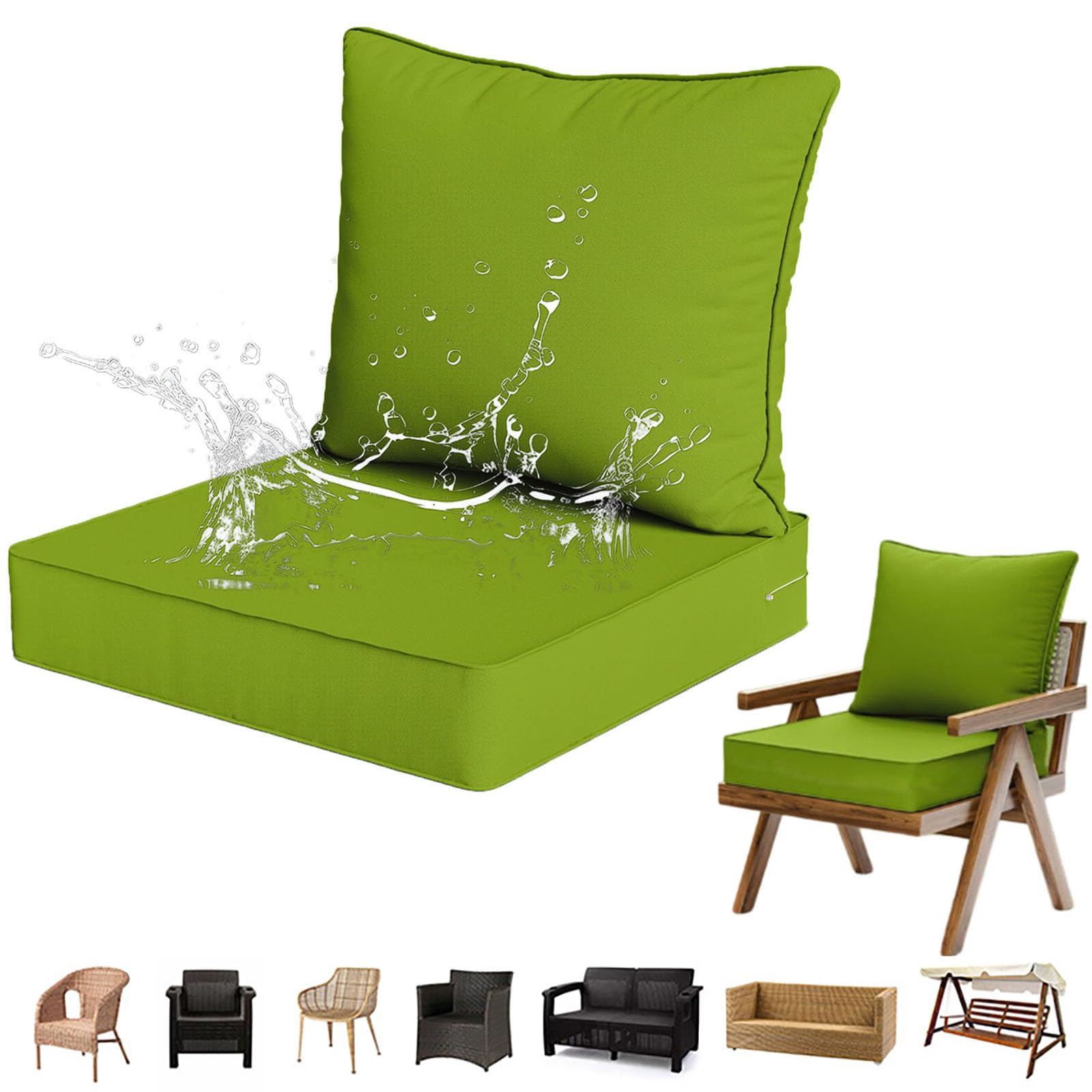 Wodoodporny zestaw poduszek na meble ogrodowe – oparcie i poduszki do siedzenia na balkon patio do biura samochodu - 48 x 48 x 12 cm i 48 x 50 cm