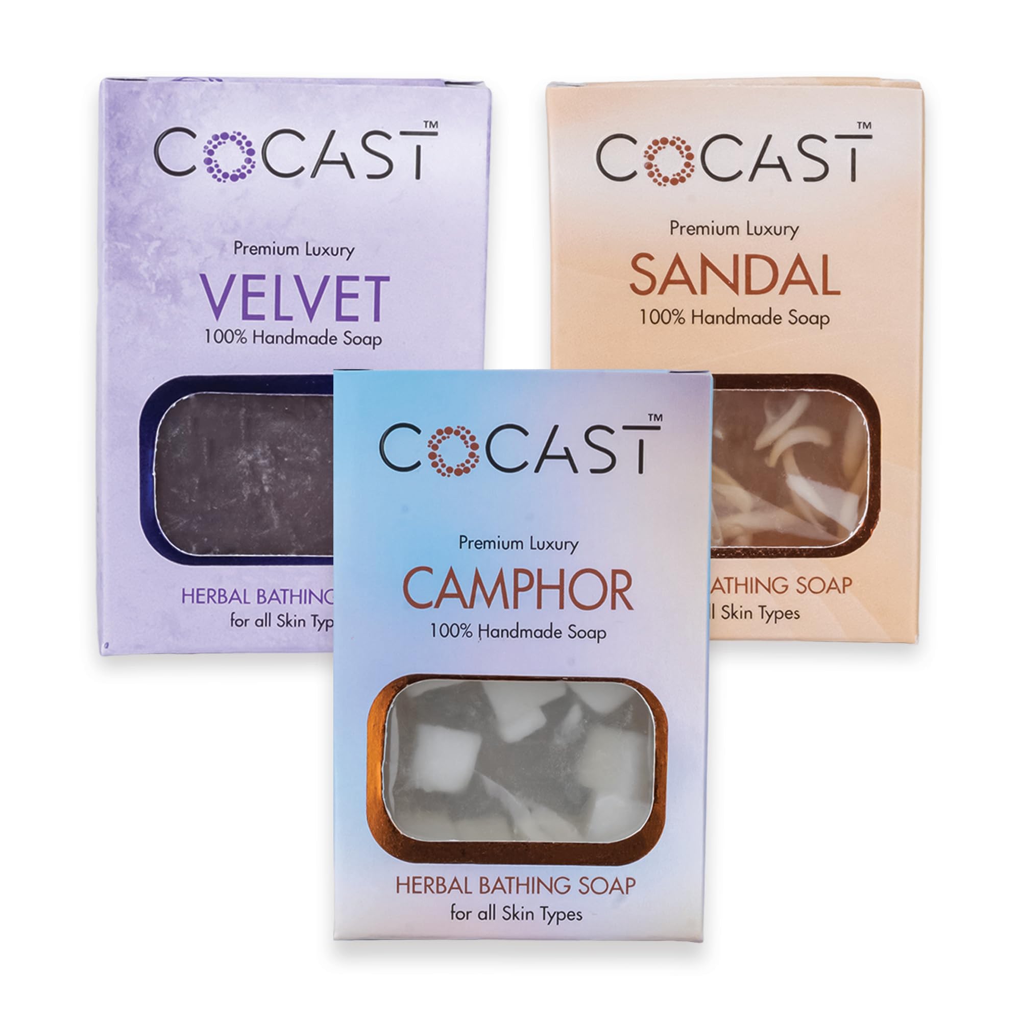 Premium Luxury Herbal Bathing Soap Bar | Sandal, Velvet & Camphor | Handmade Herbal Soaps for Daily Cleansing | All Skin Types - 100g Pack of 3