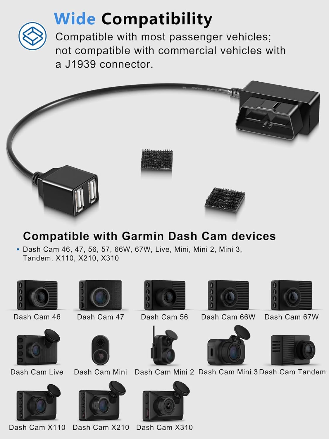 Replacement for 010-12530-23 OBD-II Constant Power Cable Compatible with Garmin Dash Cam 46, 47, 56, 57, 66W, 67W, Live, Mini, Mini 2, Mini 3, Tandem, X110, X210, X310