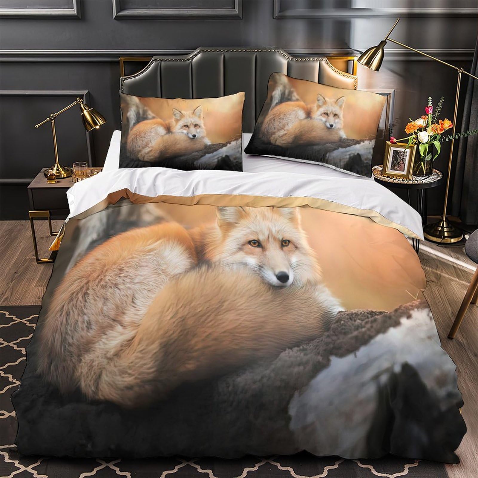 Housse de couette renard roux 140x200 parure de lit microfibre enfant