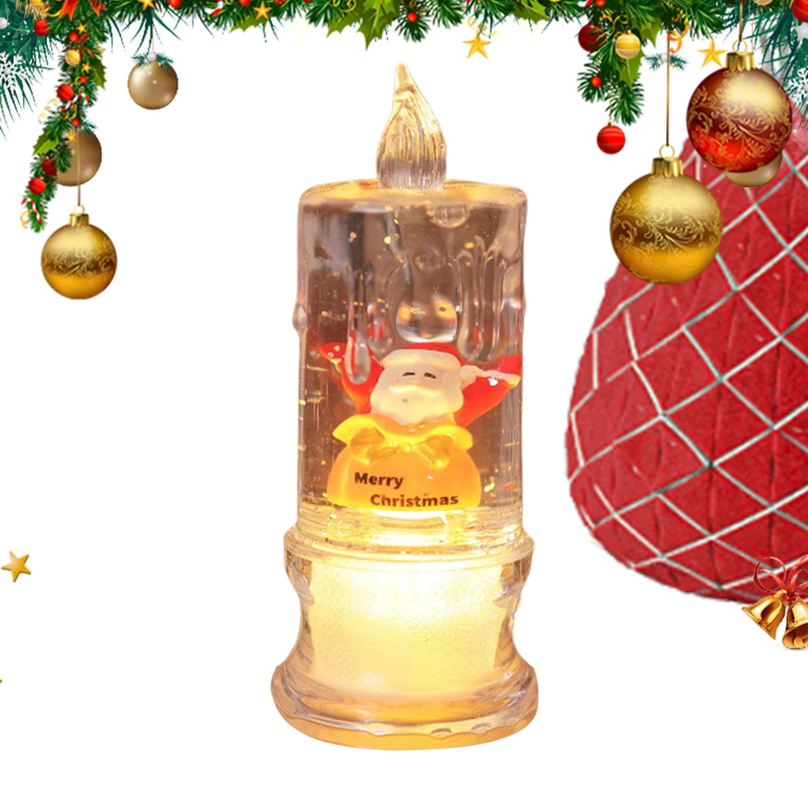 Luz de noche de vela navideña,Vela encendida navideña,Velas de pilar con luz LED transparente | Velas LED parpadeantes llenas de agua, velas cónicas sin llama con dibujos animados en el interior para