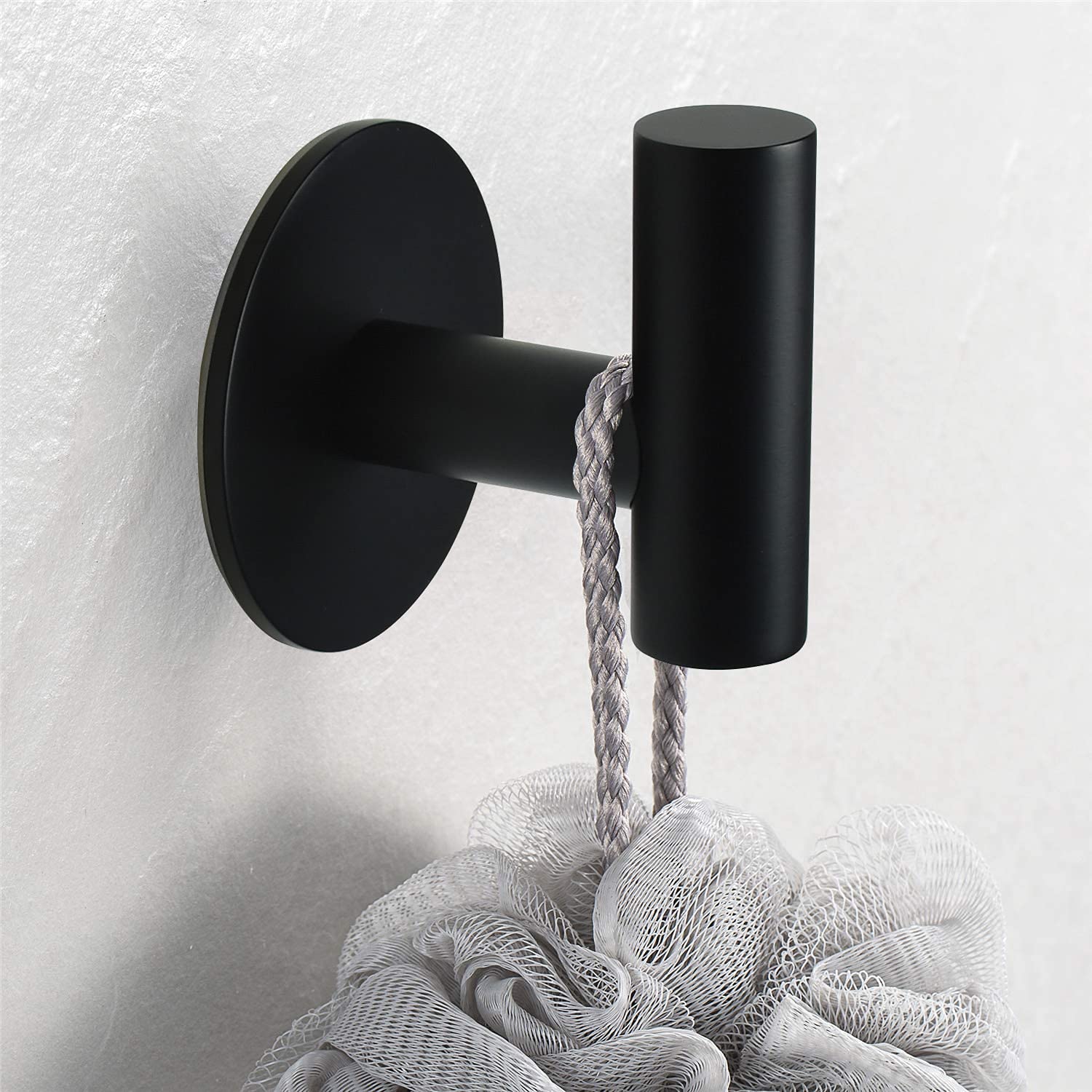 Self Adhesive Towel Hook Matte Black Coat Hook Brushed Nickel SUS304 Stainless Steel Heavy Duty Waterproof Towel Robe Clothes Hook Holder for Bathroom Kitchen Office Hotel Pool Wall Mounted Hook-2Pack