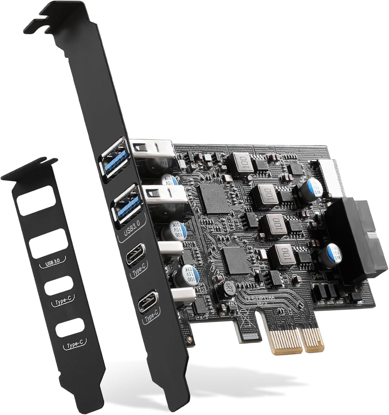 Carte PCIe USB 3.0, 6 Ports (2X Type-C, 2X Type-A, 2 Ports Internes), Carte d'extension pour PC de Bureau Compatible Windows 10/8/7/XP
