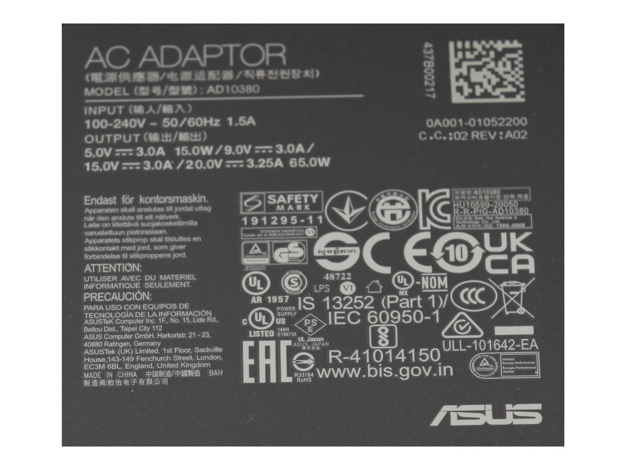 Asus ZenBook S UX391FA Original Chargeur USB-C 65 Watt