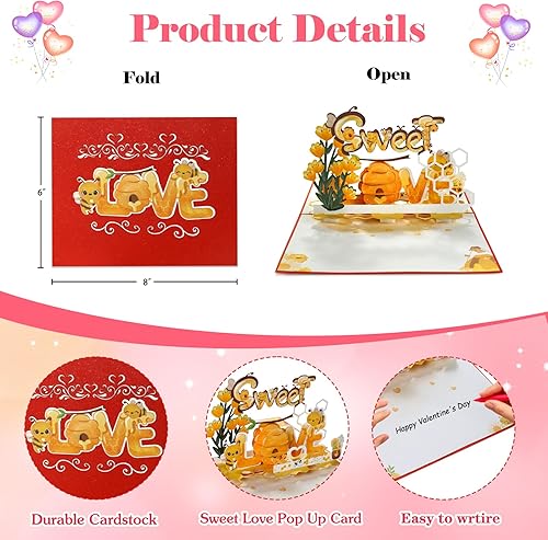 Miniatura 7 de FLYAB Tarjeta desplegable para el día de San Valentín para ella, él, dulce amor, tarjeta de San Valentín, tarjeta romántica de aniversario