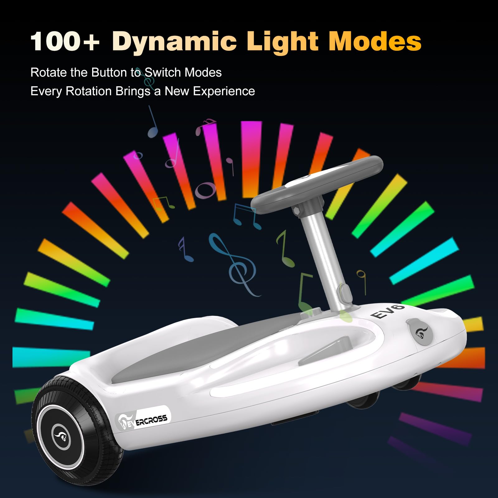 EVERCROSS EV6 Macchina Elettrica per Bambini, 4-in-1 Ricaricabile Auto Elettrica, 3 Velocità, Motore Brushless 90W, Anti-Ribaltamento, Luci LED & Bluetooth, Monopattino Pieghevole con Sterzo 360°