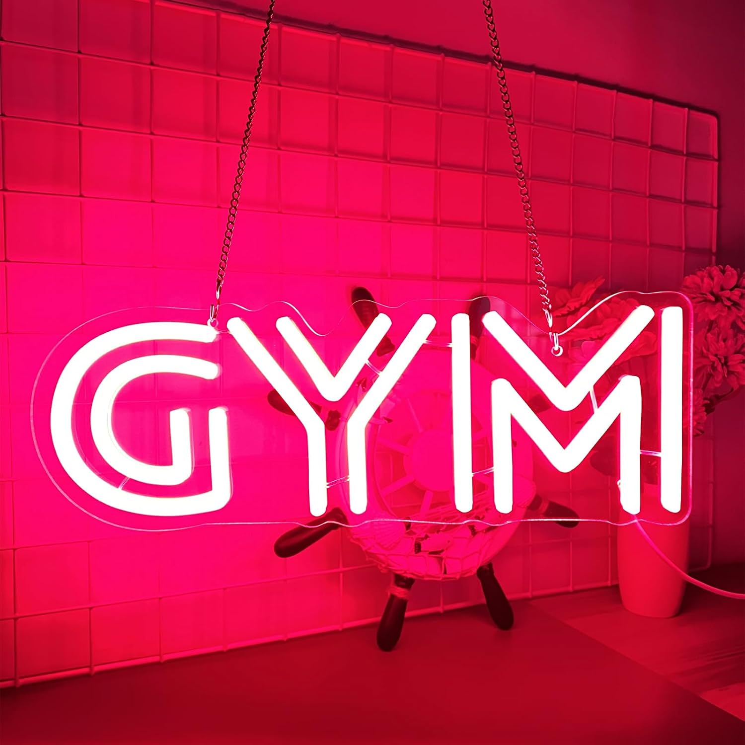 GYM LED Neon Sign for Wall Decor - Modern Acrylic Red Neon Light with USB Powered, Dimmable Desktop & Wall Mount Fitness Sign for Home Gym, Workout Room, Studio, Bedroom Decor(15.7x5.5inch)