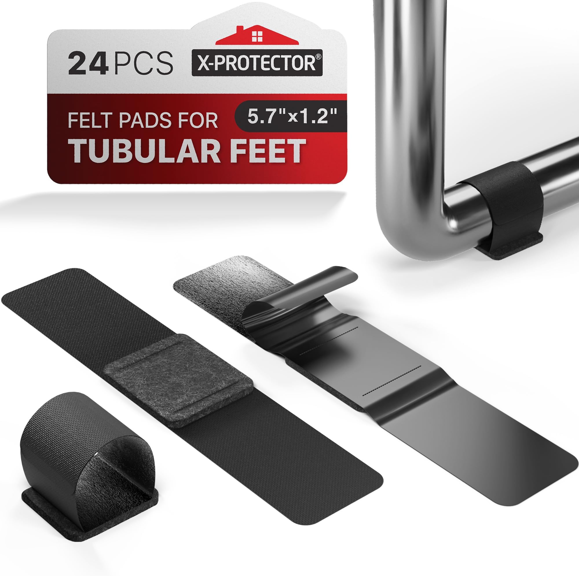 X-Protector Sled Base Chair Floor Protector - 24 PCS Chair Floor Protectors for Hardwood with Rail Feet - Self-Adhesive Floor Protectors for Chairs with Tubular Legs - Wrap Felt Chair Glides!