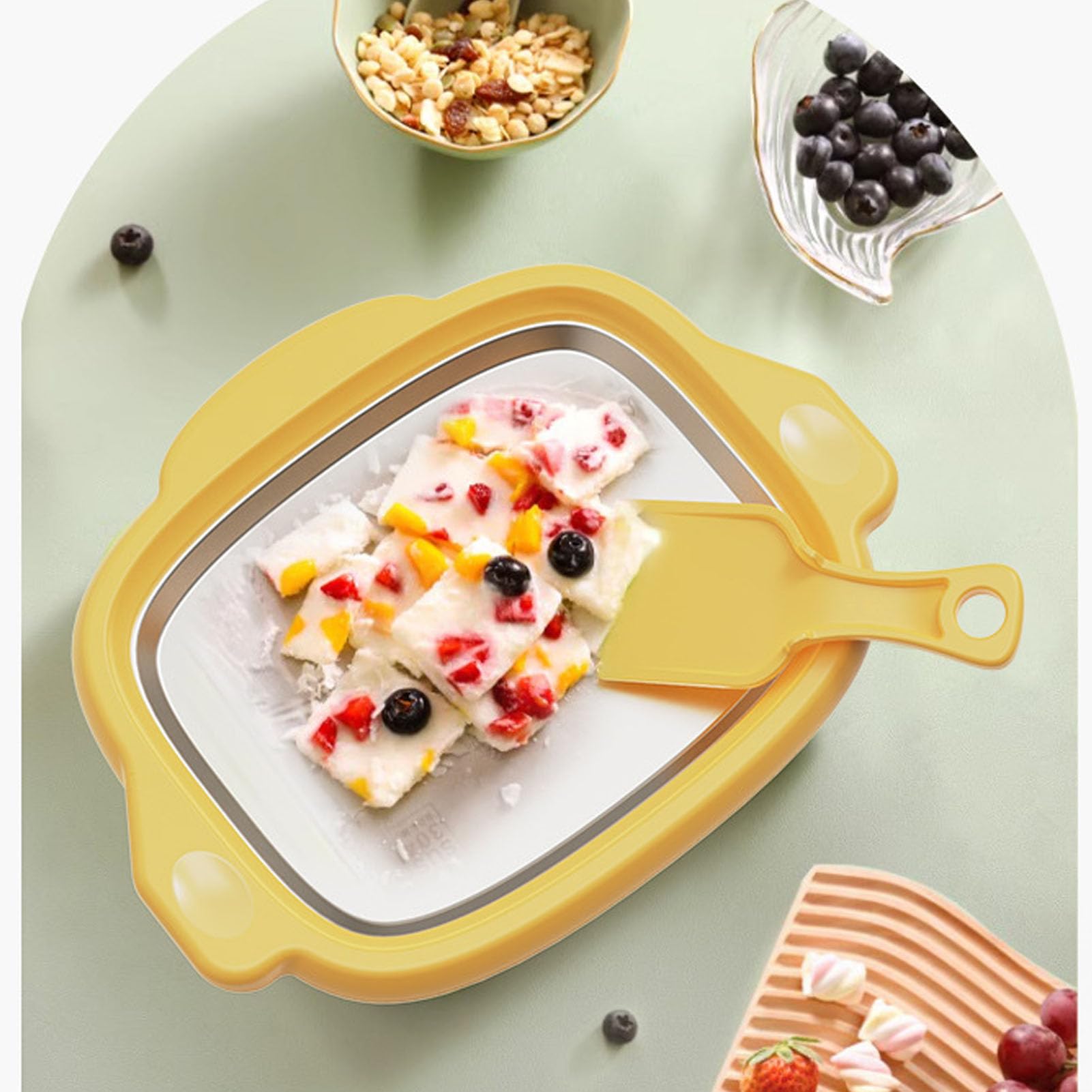 NDNCZDHC Instant Ice Cream Maker with 2 Shovels, Rolled Ice Cream Maker, Instant Ice Stir Frying Machine for Homemade DIY (Yellow)