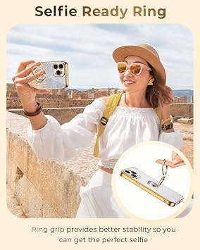 XYZ iPhone 11 Pro Max用 スタンド付きケース ダブルリングキックスタンド付きスマホケース レディース ガールズ キラキラ ラグジュアリー グリッター クリア 携帯電話ケース カバー ハート iPhone 11 Pro Max用 ゴールド