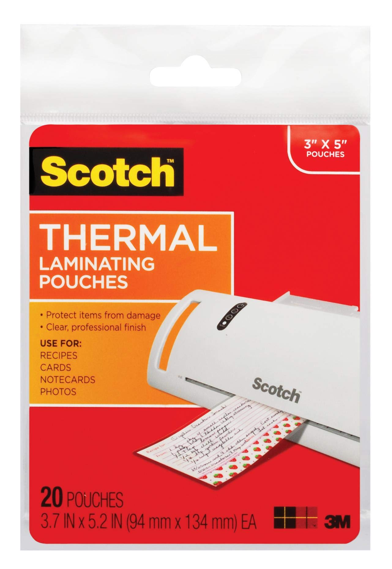 Scotch Thermal Laminating Pouches Premium Quality, 5 Mil Thick for Extra Protection, 20 Pack Photo Size Laminating Sheets, Our Most Durable Lamination Pouch, 3.7 x 5.2 inches, Clear (TP5902-20)