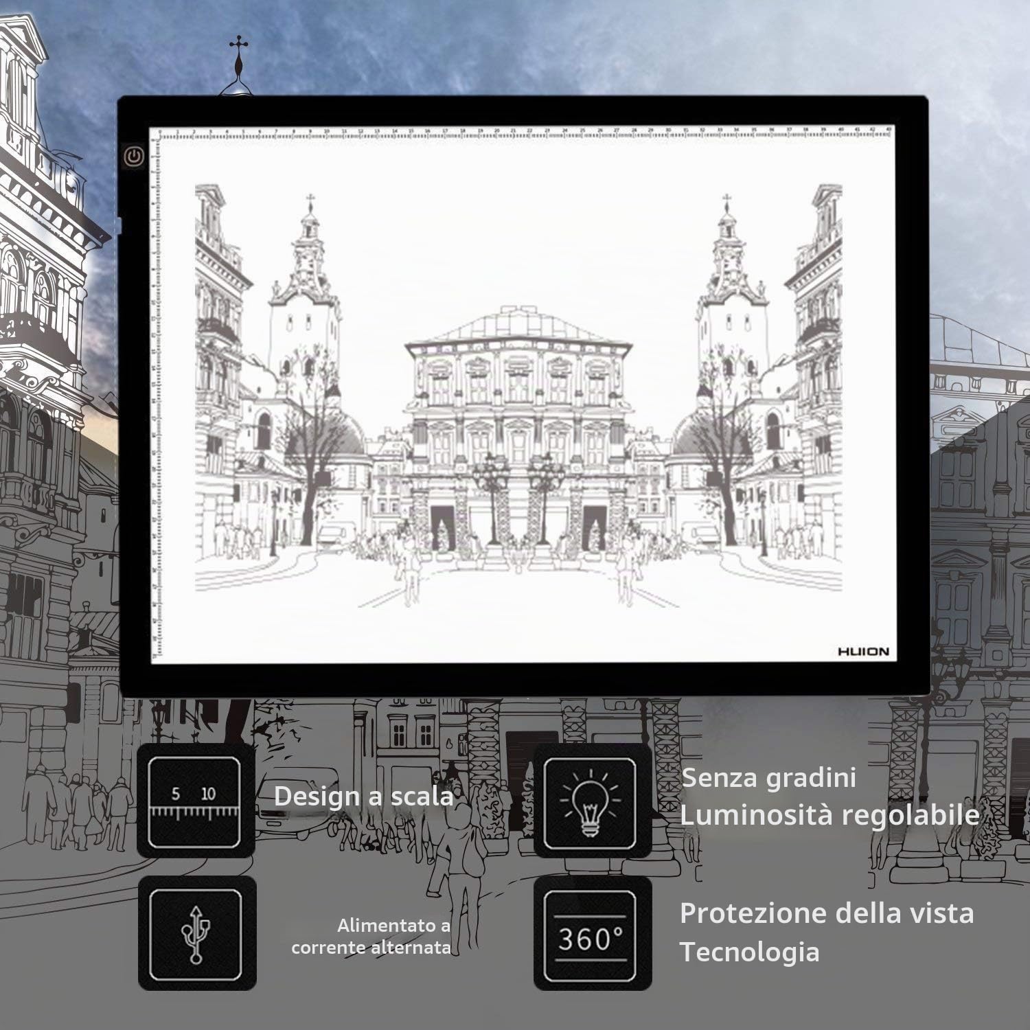 HUION Tavoletta Grafica A3 Scatola Luminosa a Binario a LED Super Luminoso con Funzione di Luminosità Regolabile Scatola Luminosa per Artigianato Tracciamento Animazione Disegno Schizzo Calligrafia