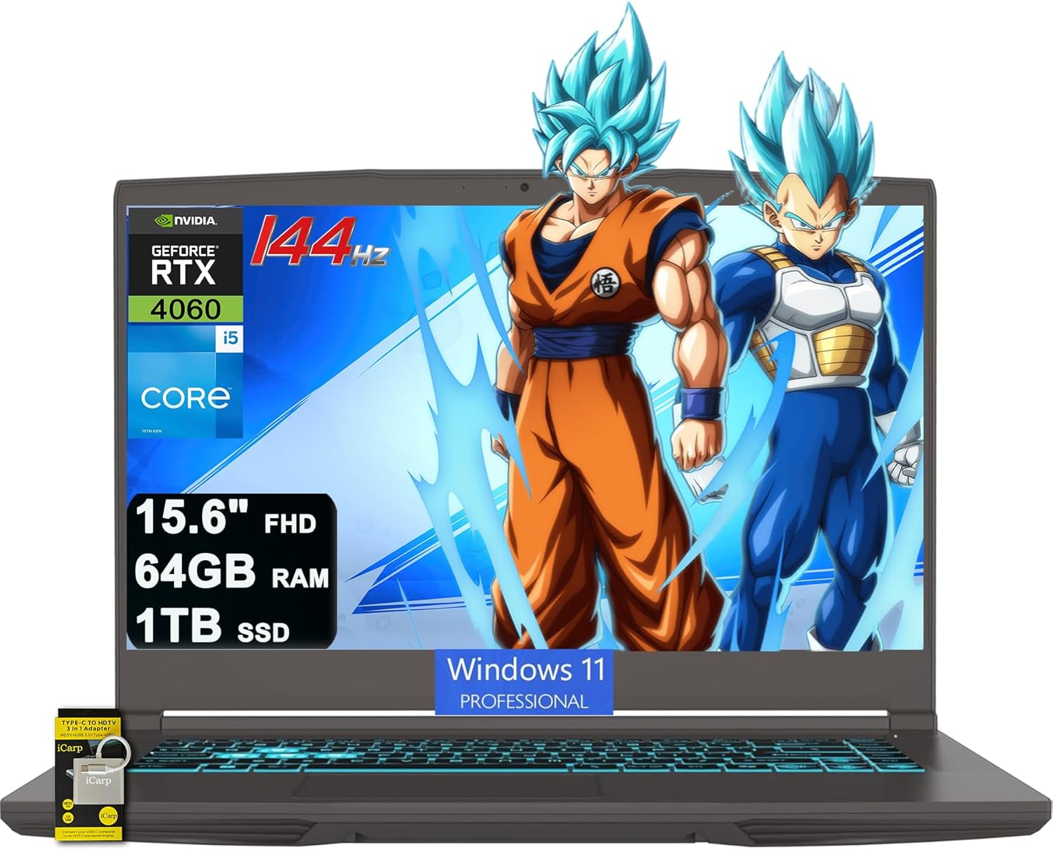 msi Thin 15 Gaming Laptop 15.6" FHD 144Hz Intel 8-core i5-13420H (>i7-12650H) 64GB DDR4 1TB SSD GeForce RTX 4060 Type-C Backlit Win11Pro ICP Hub