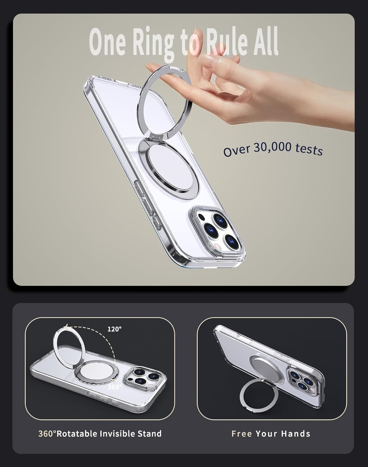 MAXCURY 360° Ring Stand Magnetic for iPhone 16 Pro Max Case, [Anti-Fingerprint] [Military Drop Protection] [Compatible with MagSafe] Soft Edge Translucent Slim Back 16 ProMax Phone Case (Clear) - Image 4