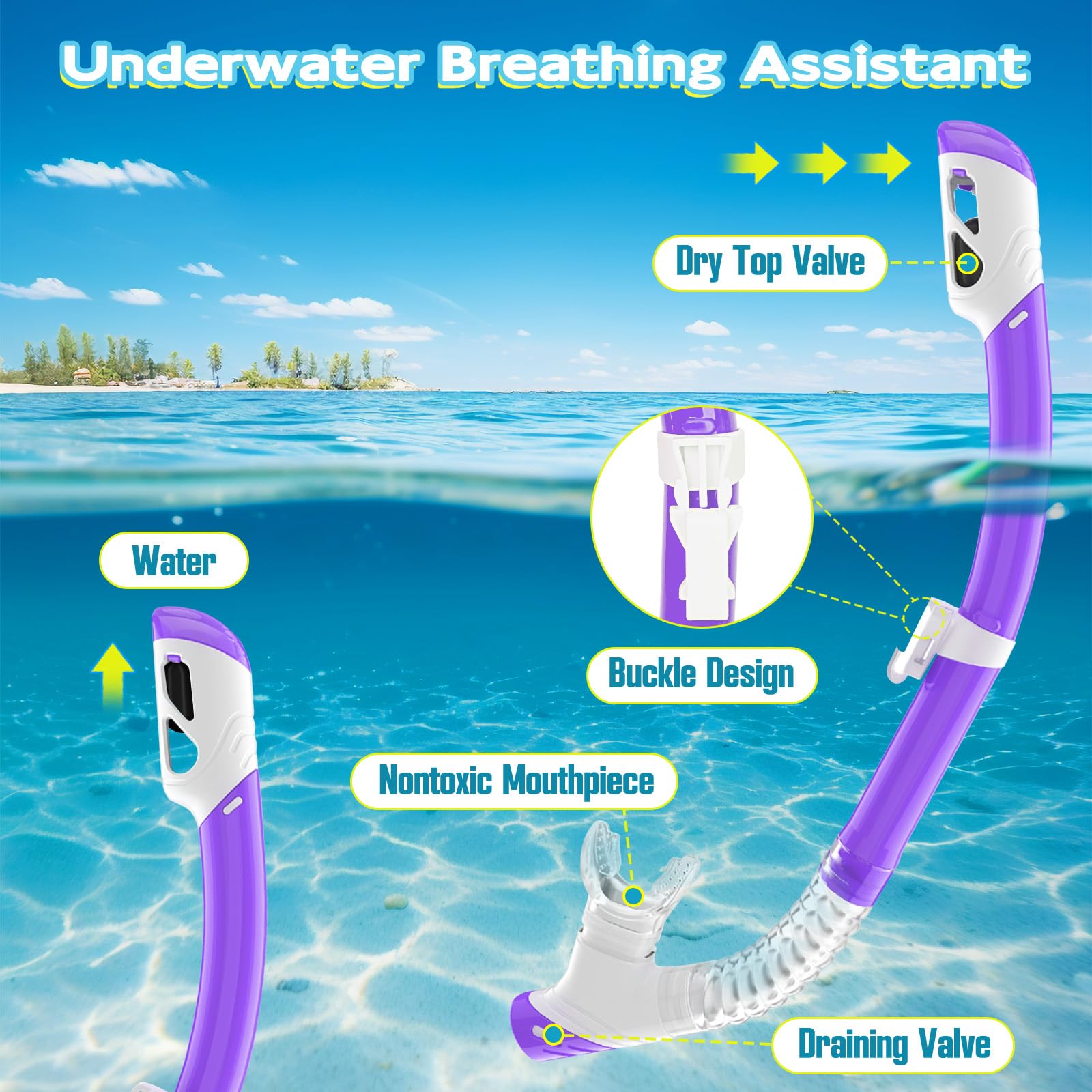 Set di snorkeling per bambini, occhiali da nuoto unisex per bambini, maschera anti-appannamento e boccaglio asciutto per bambini dai 3 ai 14 anni (viola)
