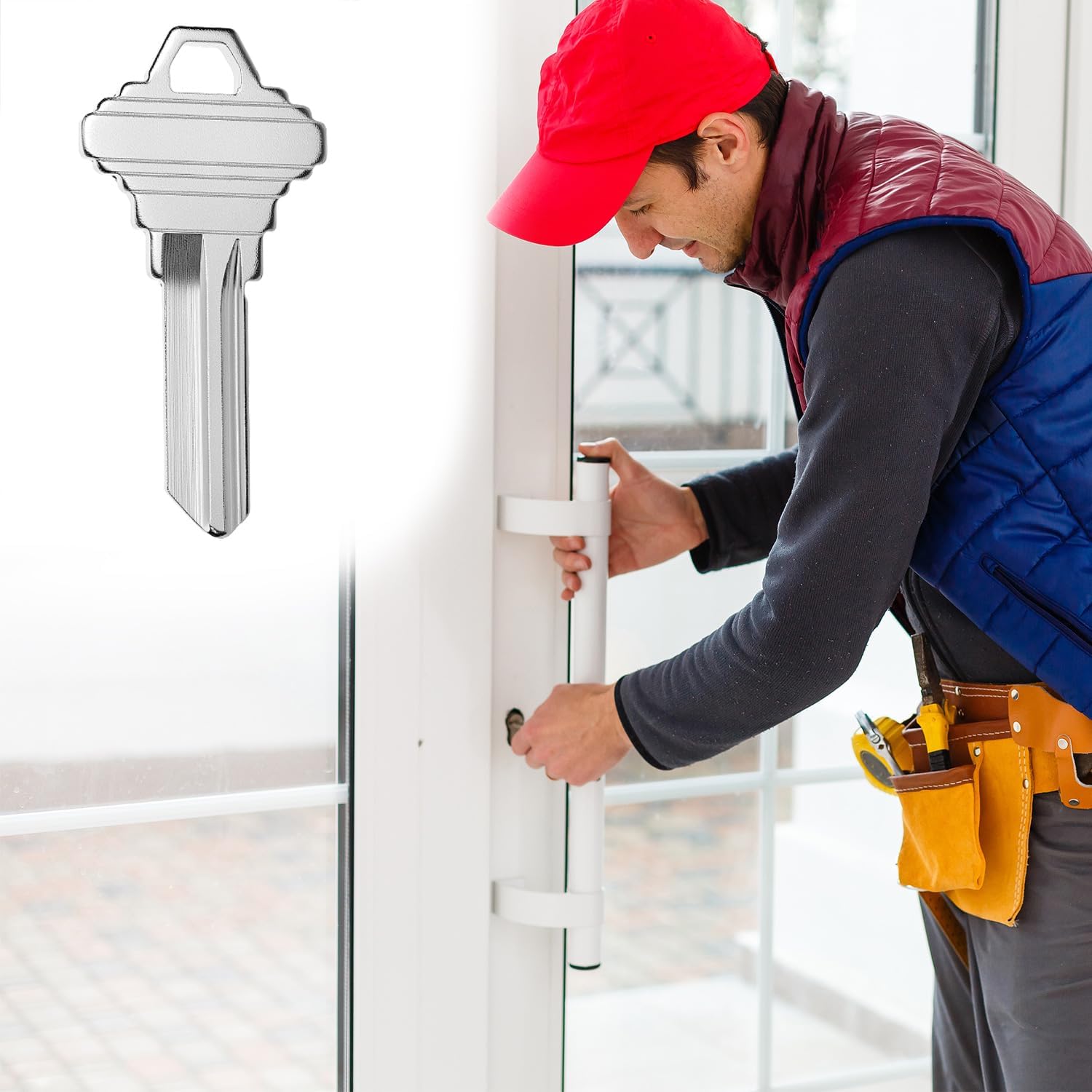 QWORK SC1 Key Blanks, 50 Pcs Heavy-Duty Brass Uncut Keys Compatible with 5-Pin Locks, Nickel-Plated Spare Keys for Locksmiths & Key Cutting