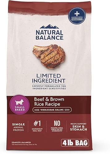 Natural Balance Alimento seco para perros adultos de raza pequeña con ingredientes limitados, granos saludables, carne de res y arroz integral, 4