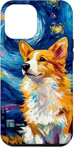 Funda para iPhone 13 Pro Max Welsh Corgi Dog Starry Night Van Gogh Welsh Corgi