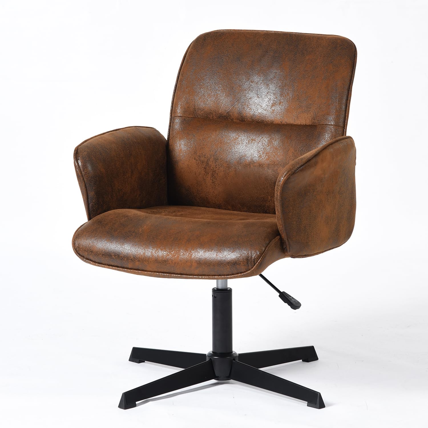 Furnish Krzesło do gier, brązowe, zamszowe, z regulowaną wysokością i obrotem o 360°, do pokoju rekreacyjnego, ergonomiczny fotel z wyściełanym oparciem, do sypialni bez kółek, pojemność 113 kg
