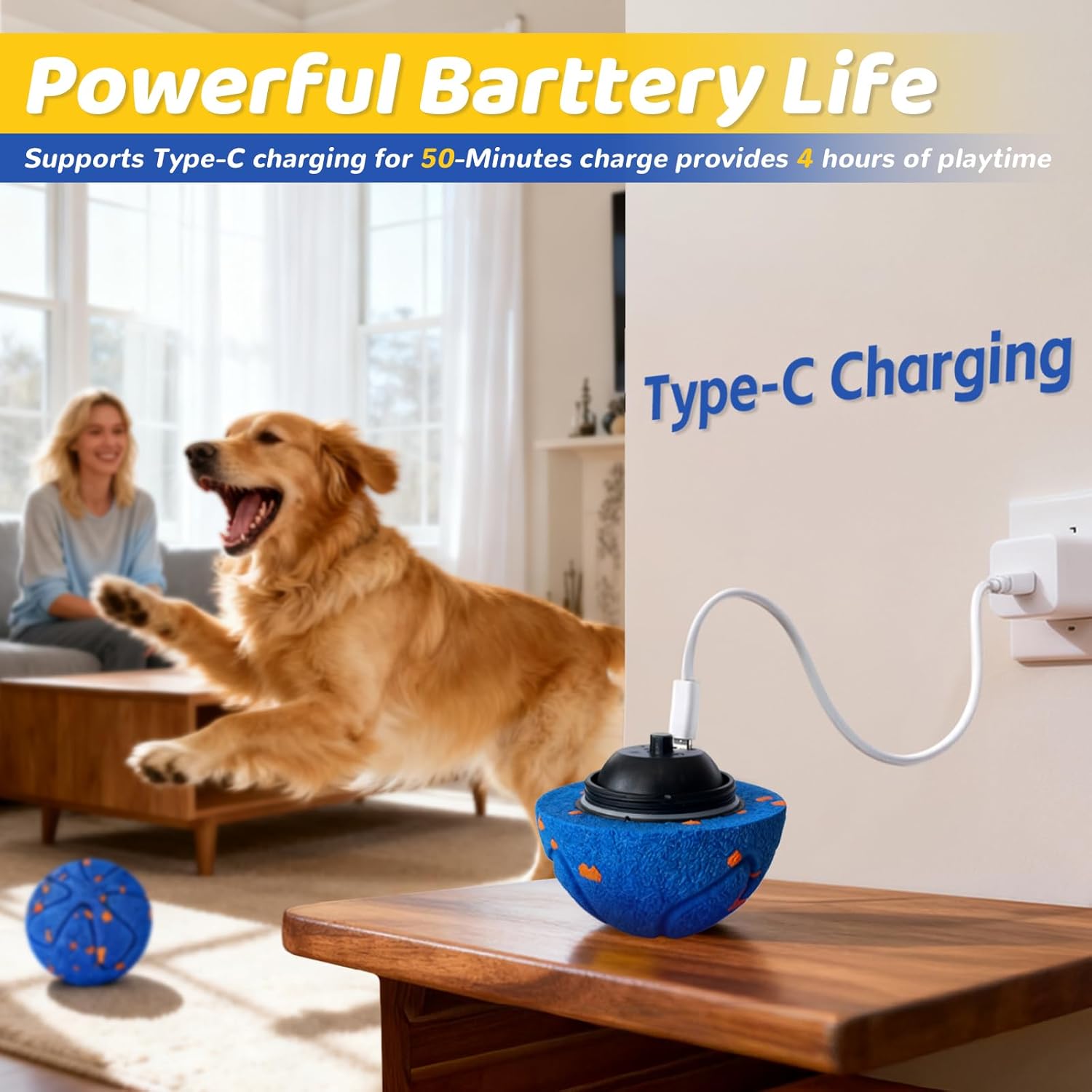 Interactive Dog Ball for Large Dogs - Dog Toys for Aggressive Chewers to Keep Them Busy, Durable E-TPU Material, 3 Play Modes Automatic Dog Balls for Medium and Large Dogs, Indoor & Outdoor