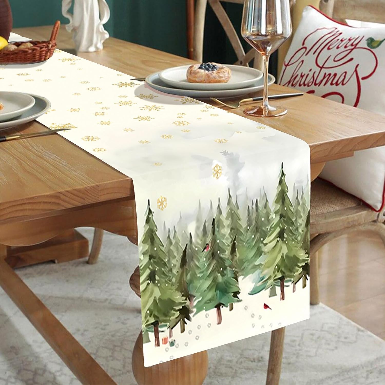 Christmas Tree Snowflakes Christmas Table Runner, Christmas