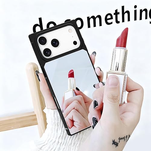 Miniatura 10 de LUVI Compatible con iPhone 15 Pro - Funda con espejo cuadrado para mujeres y niñas, maquillaje, bonito diseño de espejo de cristal brillante de lujo