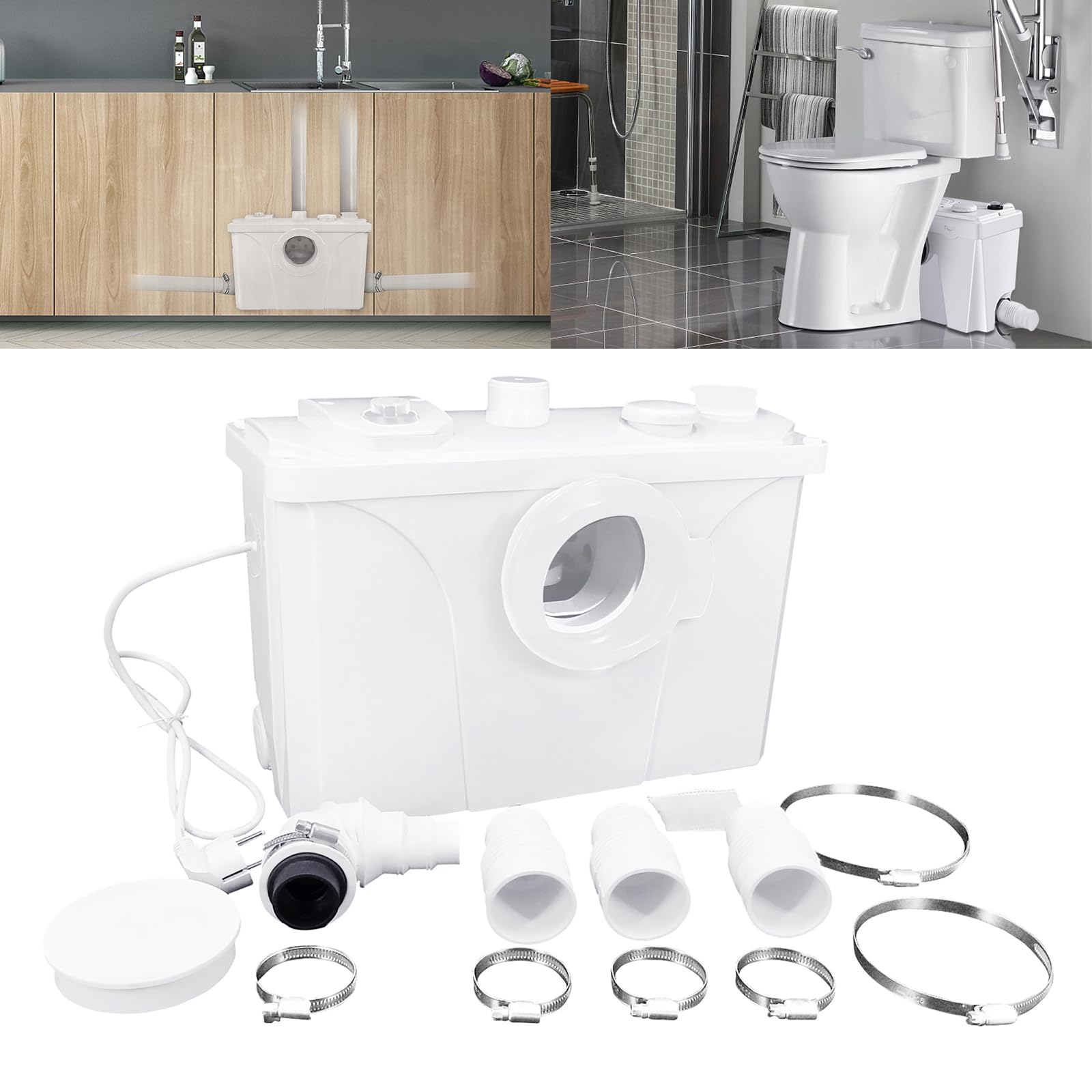 UISEBRT Impianto di sollevamento per acqua nere, pompa acque reflue, 700 W, uso domestico con filtro a carbone e lame in acciaio inox, pompe WC, doccia, cucina lavastoviglie