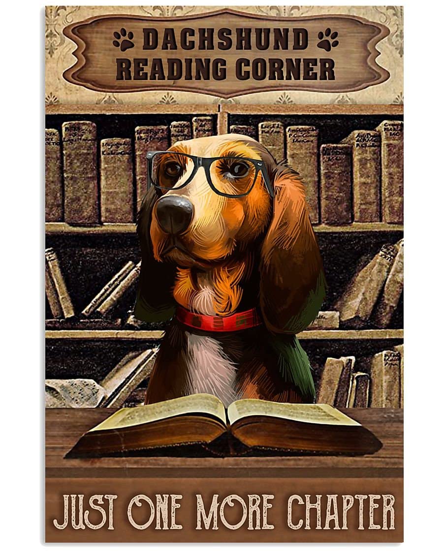 Reading Corner Book Dachshund Poster Metal Sign Birthday Gift 8X12 inch
