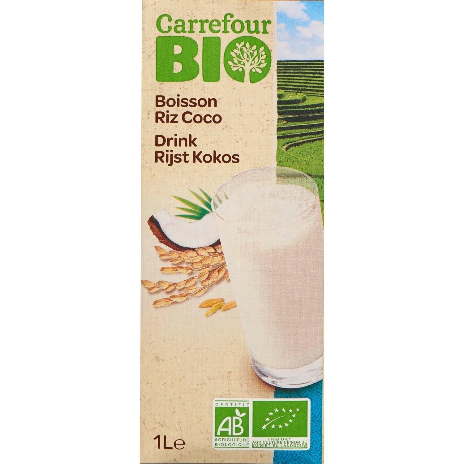 Variez vos plaisirs avec la boisson végétale riz coco CARREFOUR BIO, format 1L pratique au quotidien - Lot de 4