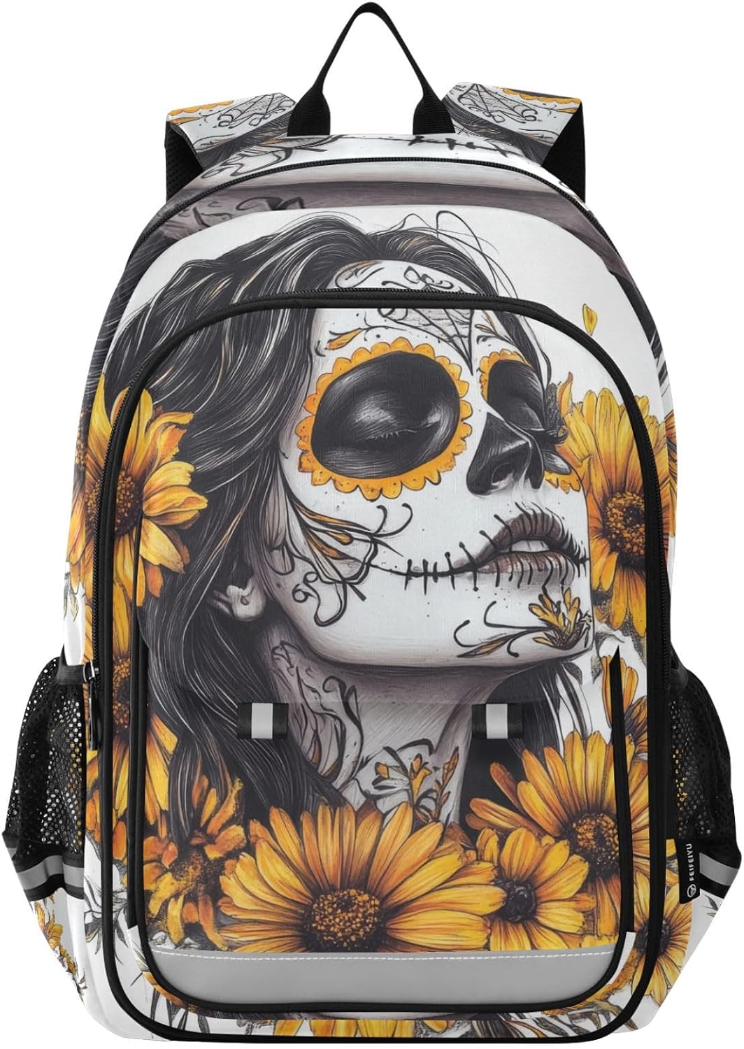 Backpack Sugar Skull Sunflower for Men Women Travel Laptop Daypack Shoulder Bag Book Bag Cool Funny Cute Backpack with Reflective Strip 12.9 ×17.7 In