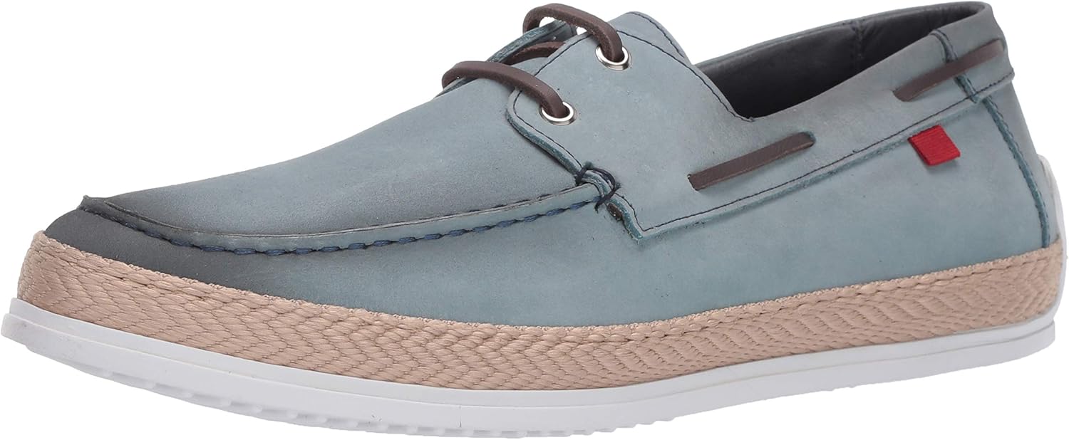 Marc Joseph New York Men's Leather Luxury Deck Shoe with Rope Detail Boat, Baby Blue Nubuck, 10.5