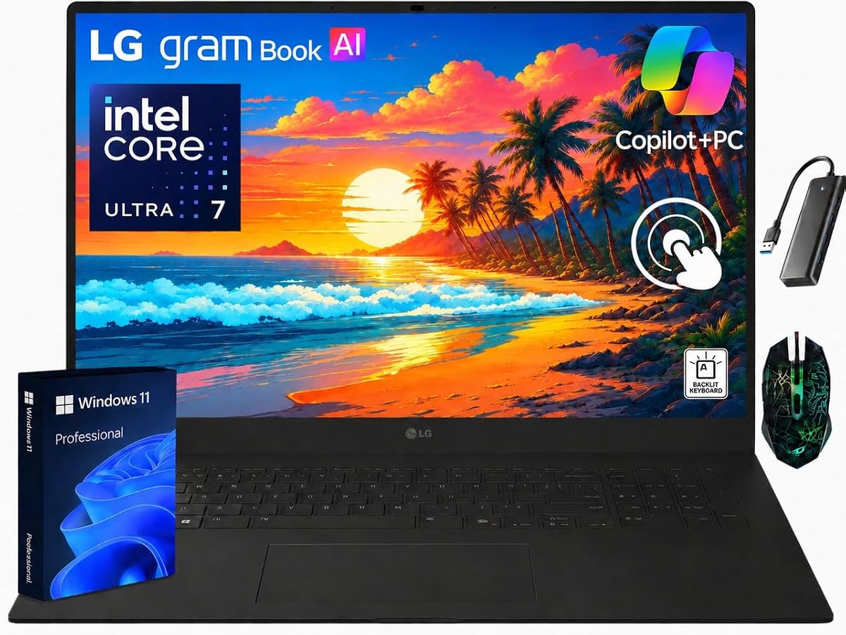 LG gram Pro 16 Laptop, Intel Core Ultra 7 355, 32GB LPDDR5X, 1TB SSD | 16" WQXGA IPS Touchscreen, Copilot+ PC, Wi-Fi 7, Lightweight, Backlit KB, Windows 11 Pro, Seibosfy Mouse & Hub