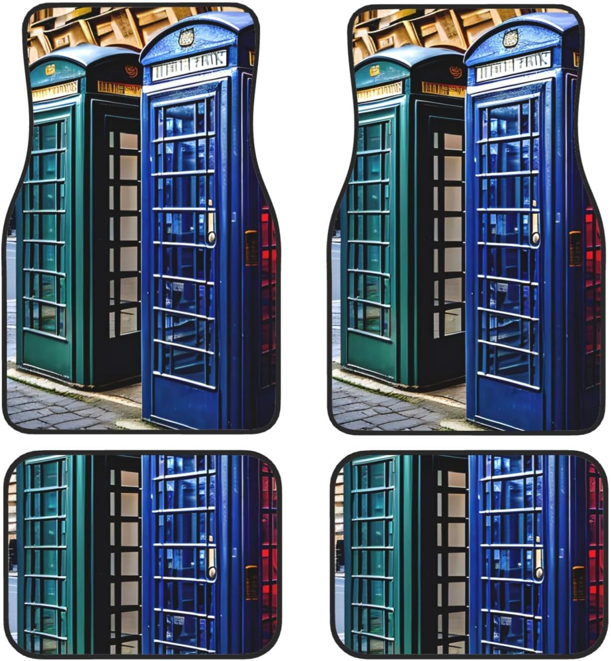 British Phone Booth Print Practical Car Foot Mat Set 4 Pieces Waterproof Floor Mats Keep Vans Sedans Clean