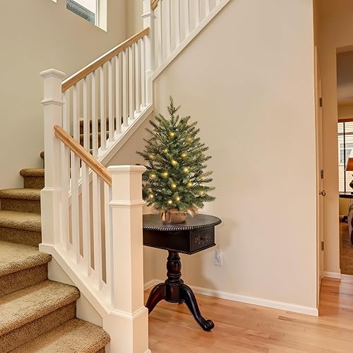 Miniatura 2 de Mini árboles de Navidad de 24 pulgadas con 25 luces LED, 2 pies decorados de arpillera artificial, árboles de Navidad de mesa para decoración del