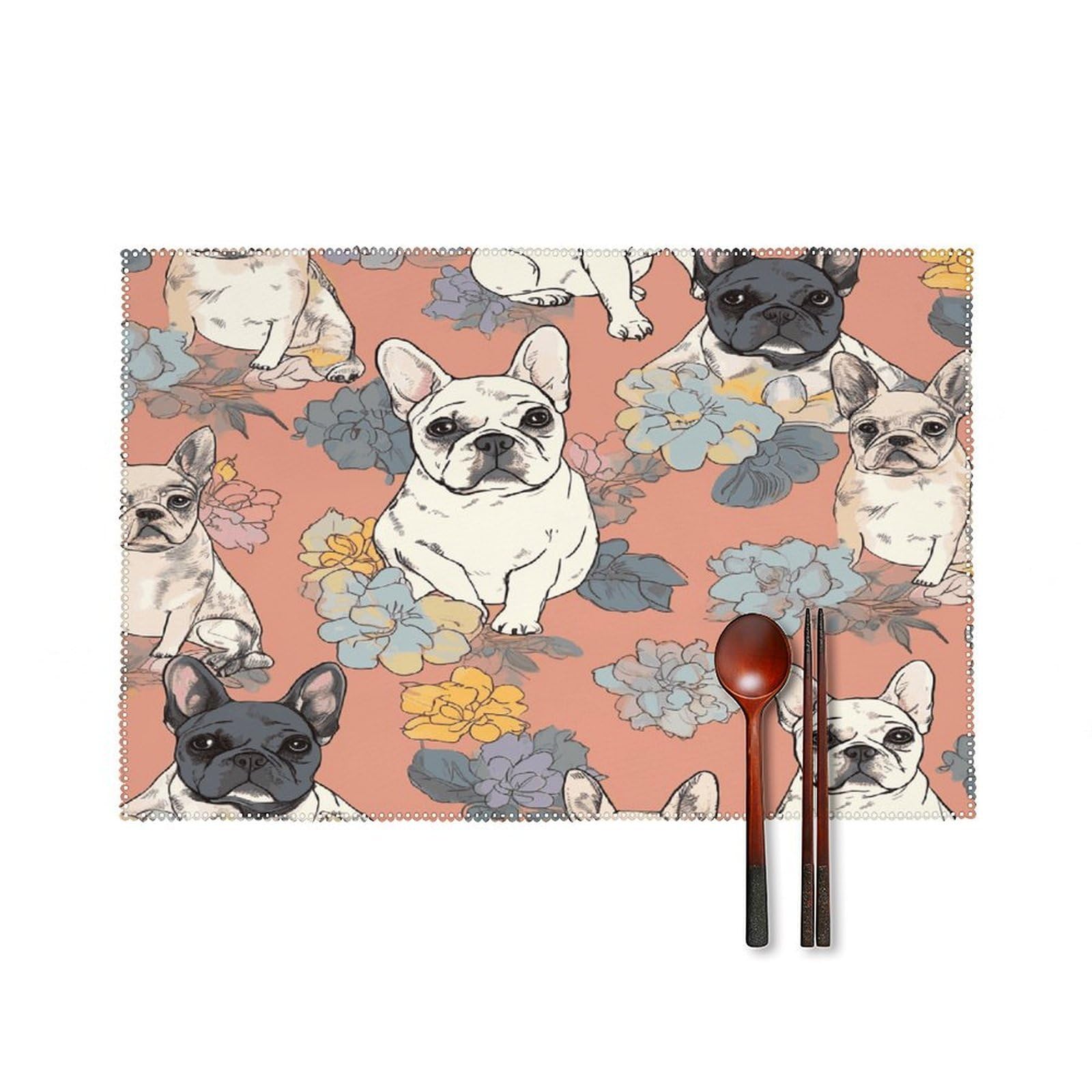 Fekiloot Style French Bulldog Print Placemats Set Of 6,Table Mat