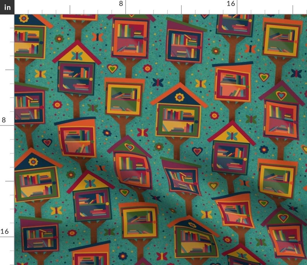 Spoonflower Fabric - Little Free Libraries Green Blue Yellow Red Purple Orange Colorful Printed on Petal Signature Cotton Fabric by The Yard - Sewing Quilting Apparel Crafts Decor