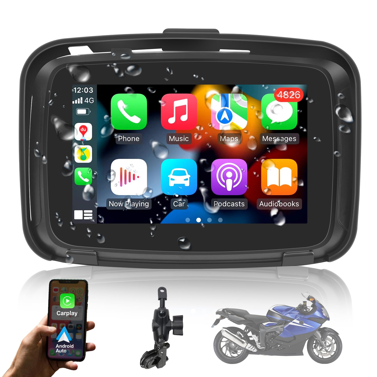ATOVANKA Motorcycle Dash Cam 5 inch Motorcycle Dash Cam Compatible with Carplay/Android, Can Receive Calls, Navigate and Play Music, Support 2 Bluetooth Connections, Anti-Theft, Waterproof, Glare