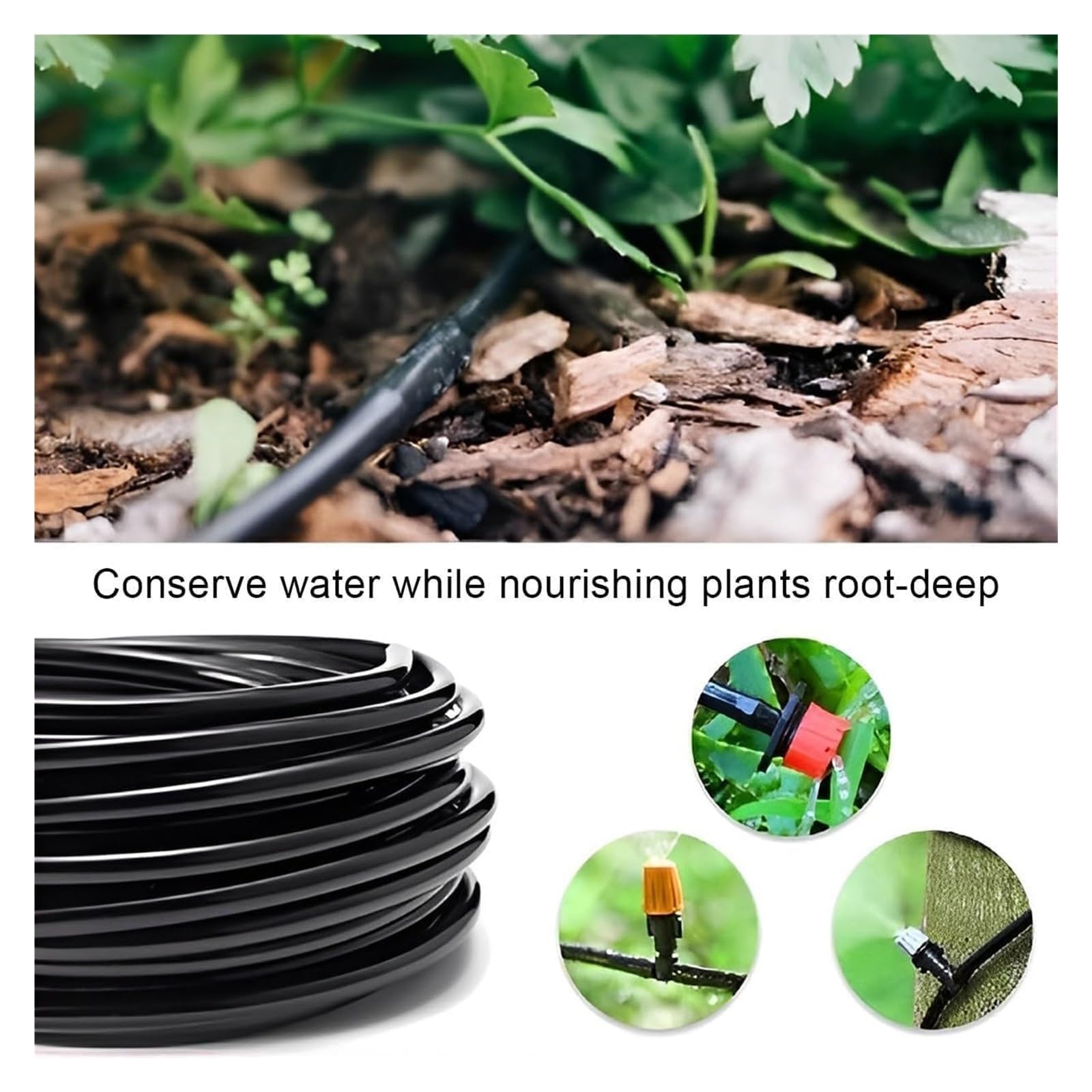 Tubo de microirrigación 4-6 mm, manguera distribución PE negra for jardín | Rollo de línea de riego por goteo, varios tamaños, tubo flexible resistente for parterres de flores, invernaderos(20m)