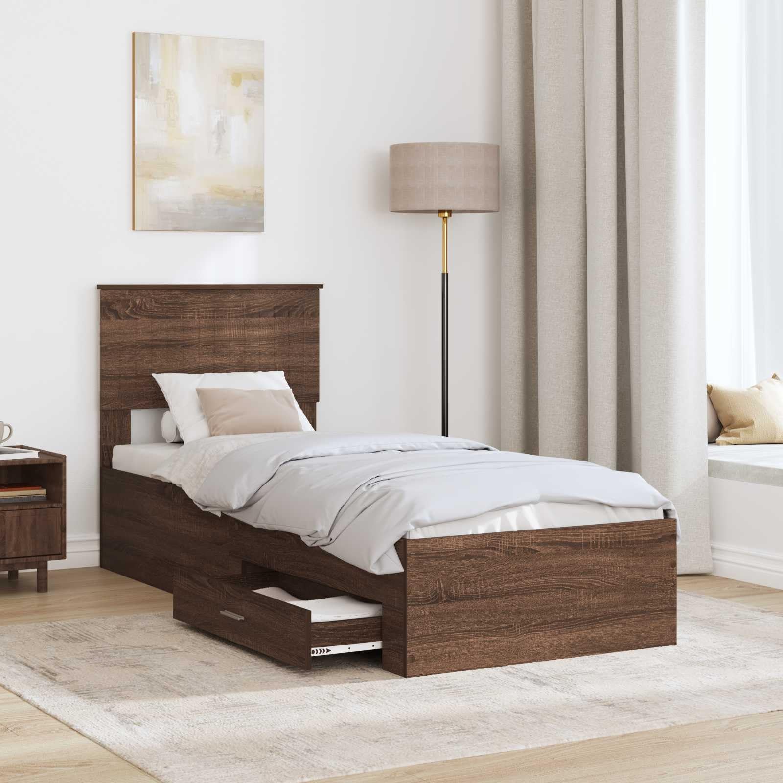 Madera con cajones dormitorio moderno Roble Marrón y Plata 193 x 78 x 90 cm
