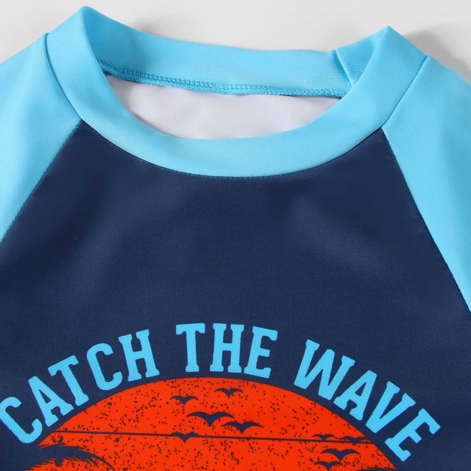 Générique Maillot de Bain Deux pièces à Manches Longues pour garçon | Ensemble Maillot de Bain et Short à séchage Rapide avec Protection Solaire et imprimé Arbre M