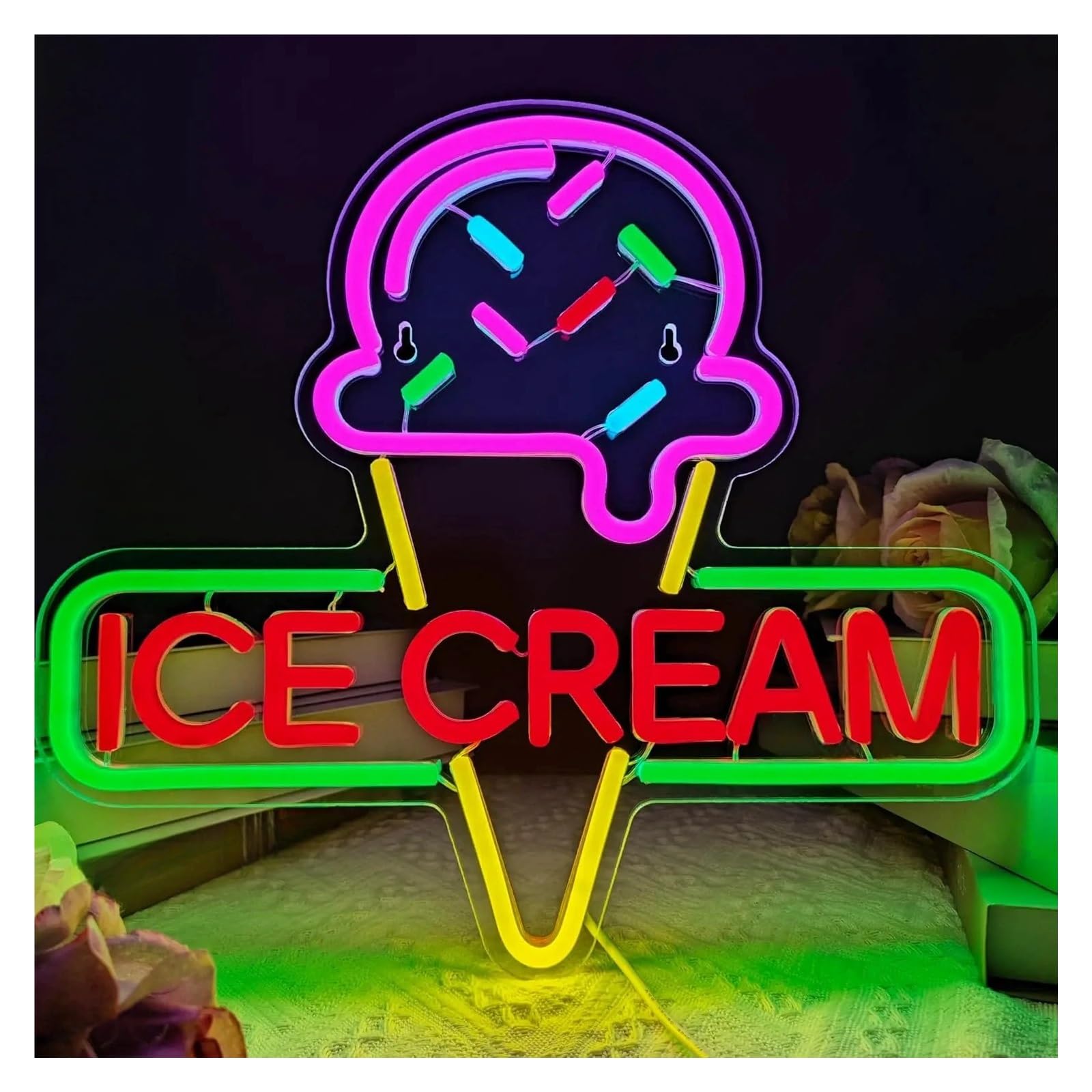 LEMST Signs Lamp Ice Cream Neon Sign USB Powered Light for Business Store Cafe Drink Shop Decoration 30cmx33cm