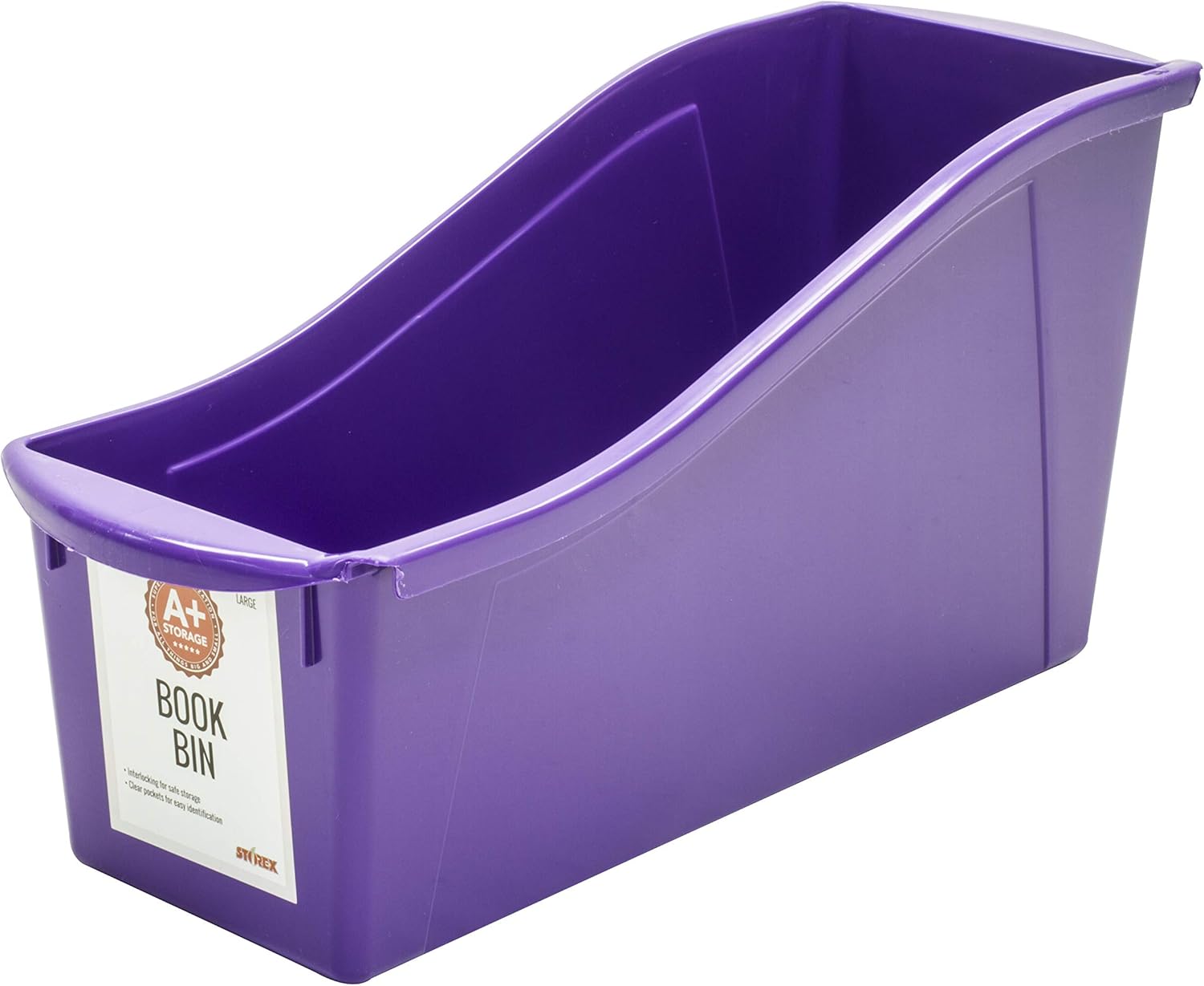 Storex Large Book Bin, Interlocking Plastic Organizer for Home, Office and Classroom, Assorted Teen Colors, 6-Pack (71141T06C)